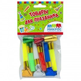 Праздничный язык-гудок из фольги (игрушка-свистулька), набор 6 штук, в упаковке с европодвесом, 1501-0379