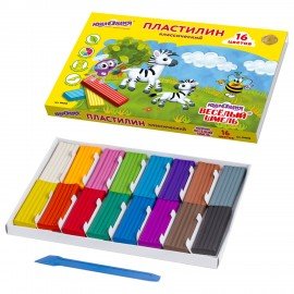 Пластилин классический ЮНЛАНДИЯ "ВЕСЁЛЫЙ ШМЕЛЬ", 16 цветов, 240 г, СО СТЕКОМ, 104810