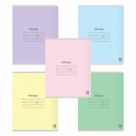 Тетрадь 12 л. ЮНЛАНДИЯ КЛАССИЧЕСКАЯ, крупная клетка, обложка картон, АССОРТИ 5 видов, 105648