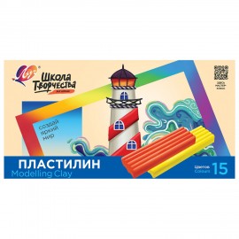Пластилин детский ЛУЧ "Школа творчества", 15 цветов, 300 г, стек, картонная упаковка, 29С 1764-08