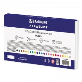 Пластилин классический BRAUBERG "АКАДЕМИЯ", 24 цвета, 480 г, со стеком, ВЫСШЕЕ КАЧЕСТВО, 105899