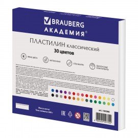 Пластилин классический BRAUBERG "АКАДЕМИЯ", 30 цветов, 600 г, со стеком, ВЫСШЕЕ КАЧЕСТВО, 105900