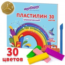 Пластилин классический ЮНЛАНДИЯ "ЮНЫЙ ВОЛШЕБНИК", 30 цветов, 600 г, со стеком,ВЫСШЕЕ КАЧЕСТВО, 105903