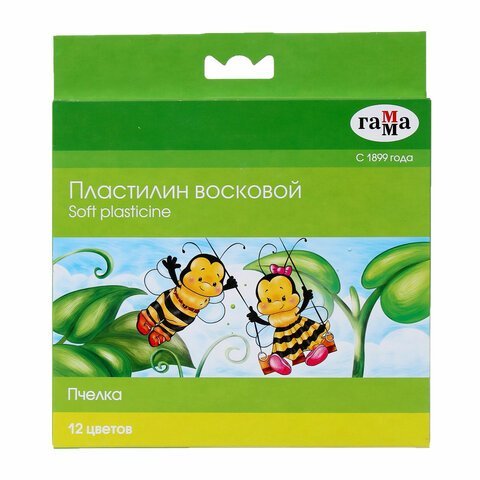 Пластилин восковой ГАММА "Пчелка", 12 цветов, 180 г, со стеком, картонная упаковка, 280032Н