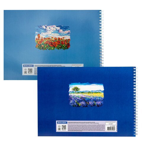 Альбом для рисования, А4, 48 л., гребень, обложка картон, BRAUBERG, 205х290 мм, "Летний пейзаж" (2 вида), 106328