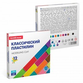 Пластилин классический ERICH KRAUSE Basic, 12 цветов, 192 г, со стеком, картонная упаковка, 50558