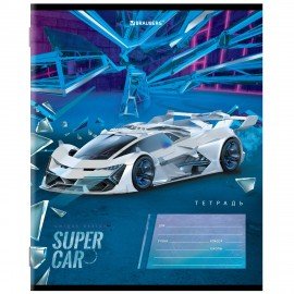 Тетрадь 12 л. BRAUBERG, клетка, обложка картон, "SUPER CAR", 106465