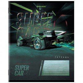 Тетрадь 12 л. BRAUBERG, клетка, обложка картон, "SUPER CAR", 106465
