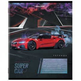 Тетрадь 12 л. BRAUBERG, клетка, обложка картон, "SUPER CAR", 106465