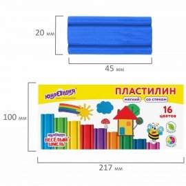 Пластилин мягкий ЮНЛАНДИЯ "ВЕСЕЛЫЙ ШМЕЛЬ", 16 цветов, 240 г, СО СТЕКОМ, 106673