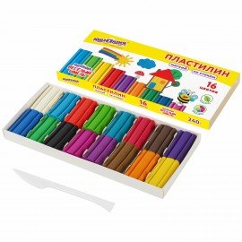 Пластилин мягкий ЮНЛАНДИЯ "ВЕСЕЛЫЙ ШМЕЛЬ", 16 цветов, 240 г, СО СТЕКОМ, 106673