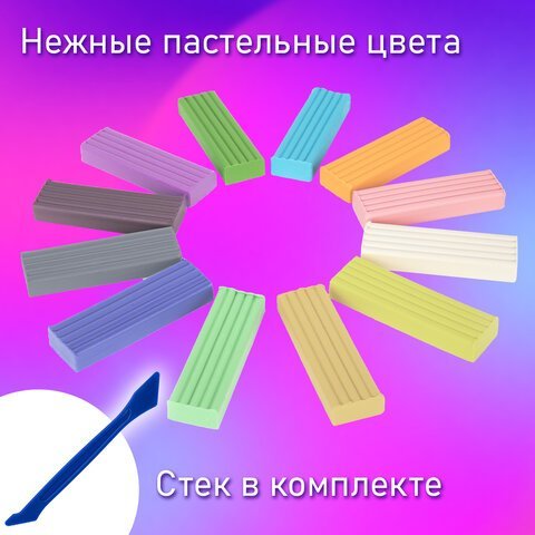 Пластилин классический пастельные цвета BRAUBERG KIDS, 12 цветов, 180 грамм, стек, 106681