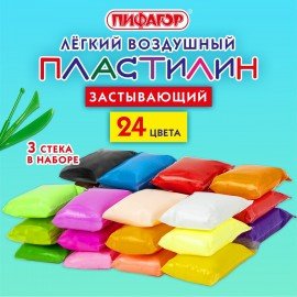 Пластилин лёгкий воздушный застывающий 24 цвета, 210 г, 3 стека, ПИФАГОР, 107040