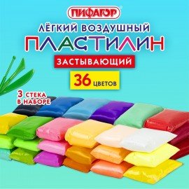 Пластилин лёгкий воздушный застывающий 36 цветов, 310 г, 3 стека, ПИФАГОР, 107041