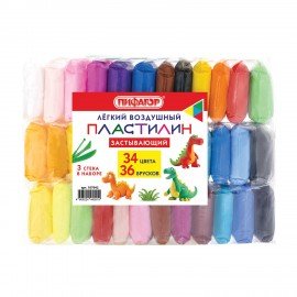 Пластилин лёгкий воздушный застывающий 36 штук (32 цвета + 2 белых + 2 черных), 310 г, 3 стека, ПИФАГОР, 107042