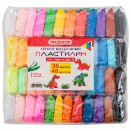 Пластилин лёгкий воздушный застывающий 48 штук (36 цветов + 12 базовых), 410 г, 3 стека, ПИФАГОР, 107043