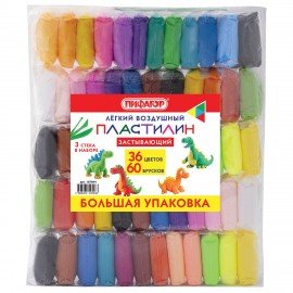 Пластилин лёгкий воздушный застывающий 60 штук (36 цветов + 2х12 базовых), 510 г, 3 стека, ПИФАГОР, 107044