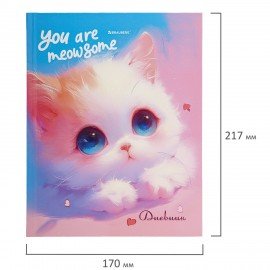 Дневник 1-4 класс 48 л., твердый, BRAUBERG, выборочный лак, с подсказом, "Котик", 107161