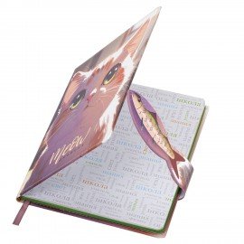 Дневник 1-11 класс 48л, кожзам (твердая), застежка, FUNSTER, Котик с рыбкой, 107229