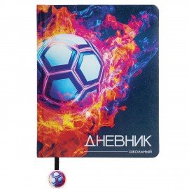 Дневник 1-11 класс 48л, кожзам (твердая с поролоном), печать, ляссе с аппликацией, BRAUBERG, Футбол, 107234