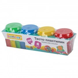 Тесто пластилин для лепки СУПЕР ПЛАСТИЧНОЕ, 4 цвета, 200г, крышки-штампики, BAMBOX (БАМБОКС), 107247