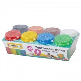 Тесто пластилин для лепки СУПЕР ПЛАСТИЧНОЕ, 8 цветов, 400г, крышки-штампики, BAMBOX (БАМБОКС), 107248