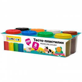 Тесто пластилин для лепки СУПЕР ПЛАСТИЧНОЕ, 8 цветов, 400г, крышки-штампики, BAMBOX (БАМБОКС), 107248
