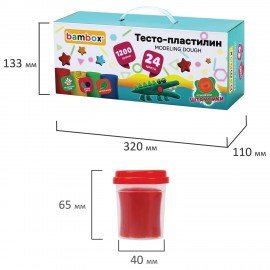 Тесто пластилин для лепки СУПЕР ПЛАСТИЧНОЕ, 24 цвета, 1200г, крышки-штампики, BAMBOX (БАМБОКС), 107249