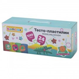 Тесто пластилин для лепки СУПЕР ПЛАСТИЧНОЕ, 24 цвета, 1200г, крышки-штампики, BAMBOX (БАМБОКС), 107249