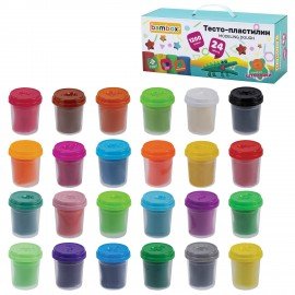 Тесто пластилин для лепки СУПЕР ПЛАСТИЧНОЕ, 24 цвета, 1200г, крышки-штампики, BAMBOX (БАМБОКС), 107249