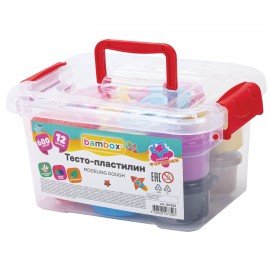 Тесто пластилин для лепки СУПЕР ПЛАСТИЧНОЕ 12 цвето 600г, в пластиковом контейнере, формочки, BAMBOX (БАМБОКС), 107252
