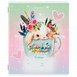 Тетрадь 12 л. BRAUBERG клетка, обложка картон, ЗВЕРУШКИ, 107264