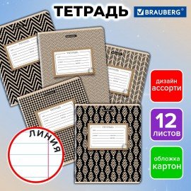 Тетрадь 12 л. BRAUBERG линия, обложка картон, TEXTURE, 107279