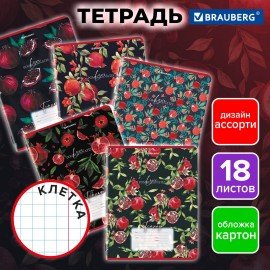 Тетрадь 18 л. BRAUBERG, клетка, обложка картон, ГРАНАТ, 107296