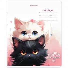 Тетрадь 18 л. BRAUBERG клетка, обложка картон, КОТИКИ, 107300