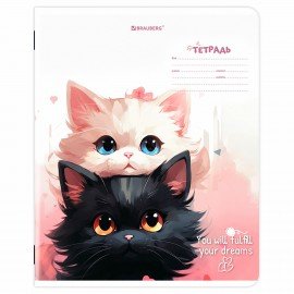 Тетрадь 18 л. BRAUBERG клетка, обложка картон, КОТИКИ, 107300
