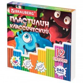 Пластилин классический "МОНСТРИКИ", 12 цв., 240г, СТЕК, ВЫСШЕЕ КАЧЕСТВО, BRAUBERG, 107356