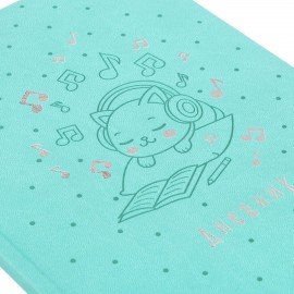 Дневник для музыкальной школы 48л, обложка кожзам твердая, фольга, BRAUBERG, мятный, КОТИК, 107367