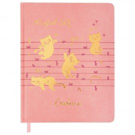 Дневник для музыкальной школы 48л, обложка кожзам твердая, фольга, BRAUBERG, розовый, НОТКИ, 107368
