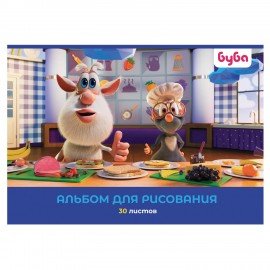 Альбом д/рис. А4 30л., скоба, обложка картон, HATBER, 205х290мм, Буба, 082442, 30А4В