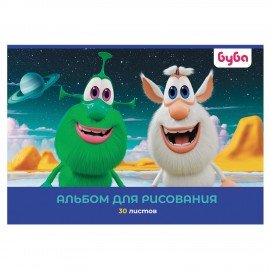 Альбом д/рис. А4 30л., скоба, обложка картон, HATBER, 205х290мм, Буба, 082442, 30А4В