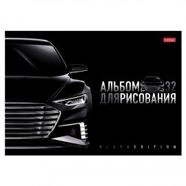 Альбом д/рис. А4 32л., скоба, глянцевая ламинация, HATBER, 205х290мм, Black Edition, 32А4лВ