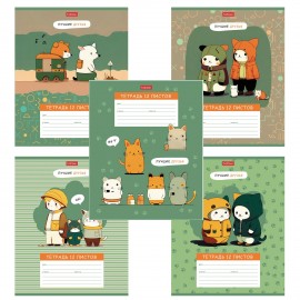 Тетрадь 12л. HATBER клетка, обложка картон, Лучшие друзья (микс в спайке), 12Т5В1