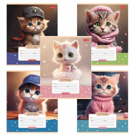 Тетрадь 12л. HATBER клетка, обложка картон, Мы-котики! (микс в спайке), 12Т5В1
