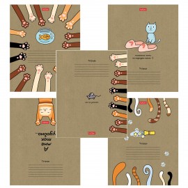 Тетрадь 18л. HATBER клетка, обложка картон КРАФТ, На мягких лапках (микс в спайке), 18Т5В1