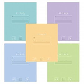 Тетрадь 24 л., HATBER-ECO клетка, офсет №2 ЭКОНОМ, обложка картон, PUREcolour (микс в спайке), 092112, 24Т5C1