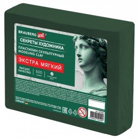 Пластилин скульптурный ЭКСТРА МЯГКИЙ ОЛИВКОВЫЙ "Секреты художника", 0,5 кг, BRAUBERG ART, 107505