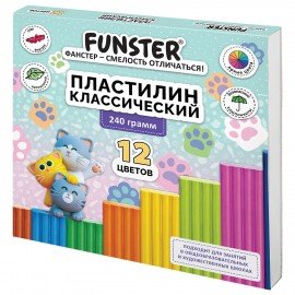 Пластилин классический, кросс-серия "КОШАЧЬИ ЛАПКИ", 12 цветов, 240 г, СТЕК, ВЫСШЕЕ КАЧЕСТВО, FUNSTER (ФАНСТЕР), 107521