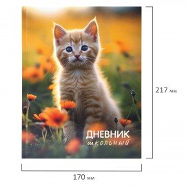 Дневник 1-4 класс 48л, твердый, ЮНЛАНДИЯ, глянцевая ламинация, с подсказом, Котёнок, 107581