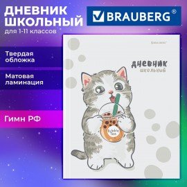 Дневник 1-11 класс 40л, твердый, BRAUBERG, матовая ламинация, Котёнок, 107601